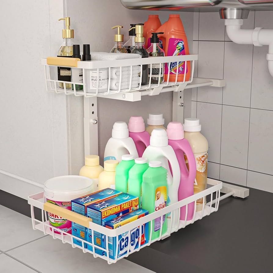 NATURE'S SOURCE Under Sink Organizers and Storage 1 Pack Height Adjustable 2 Tier Pull Out Cabine... | Amazon (US)