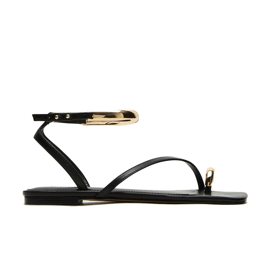 Toe Ring Flats Sandals for Women Square Toe Strappy Flat Sandals Casual Summer Shoes | Amazon (US)