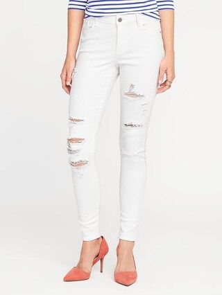 Old Navy Womens Mid-Rise Distressed Rockstar White Jeans For Women Bright White Size 0 | Old Navy US