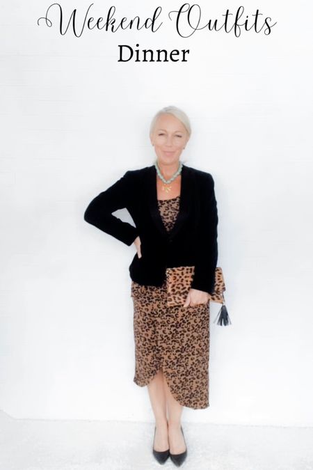 Weekend Outfits: Dinner Outfit. Leopard faux wrap dress & black velvet blazer  

#LTKFind #LTKunder50 #LTKSeasonal