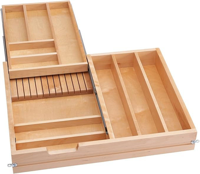 Rev-A-Shelf 27 Inch Wide 2 Tiered Kitchen Utensil & Cutlery Pullout Drawer Tray Organizer, 30" W ... | Amazon (US)