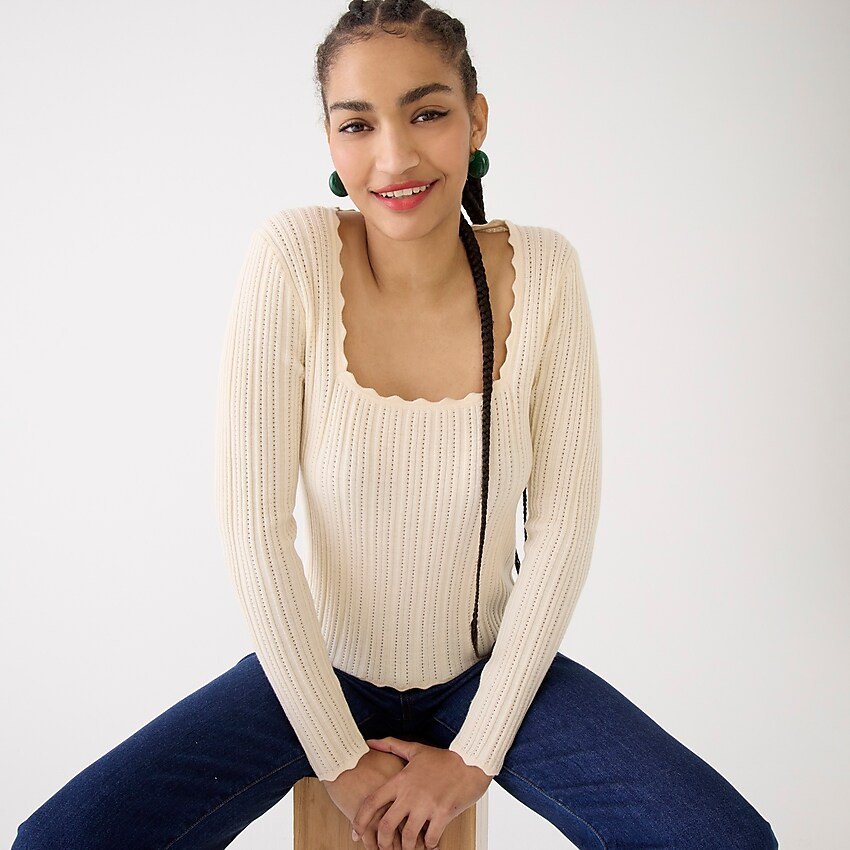 Scalloped squareneck pointelle sweater | J. Crew US