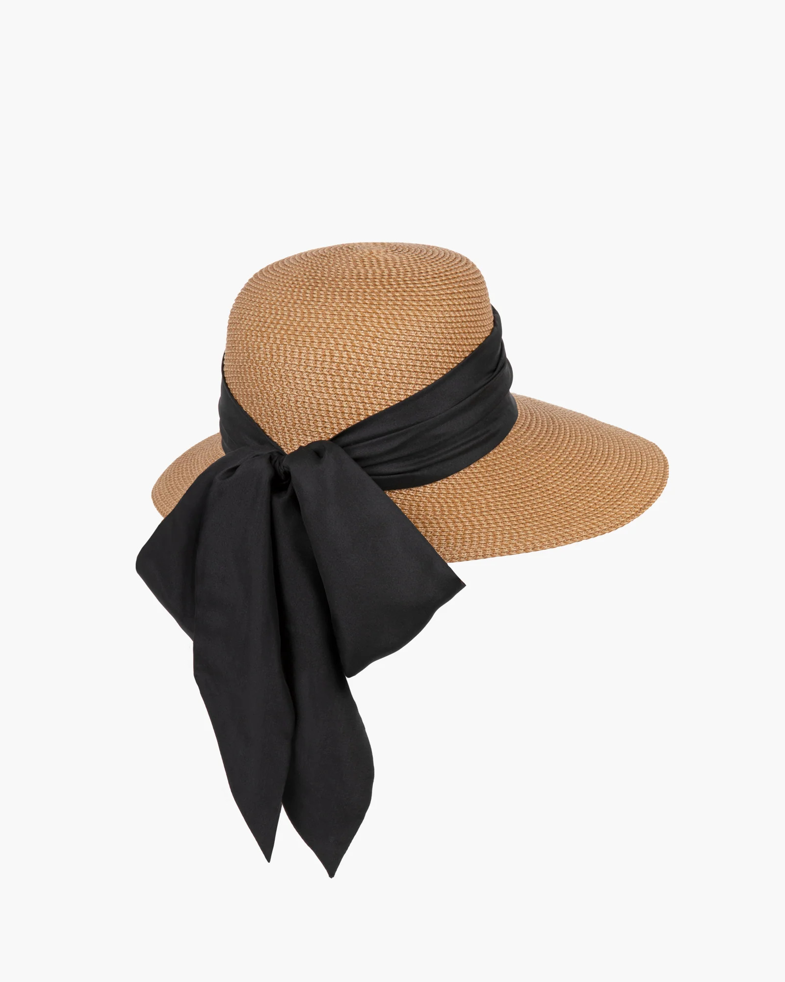 Loulou Sun Hat I Squishee® Straw & Silk Bow | Natural Black | Eric Javits | Eric Javits