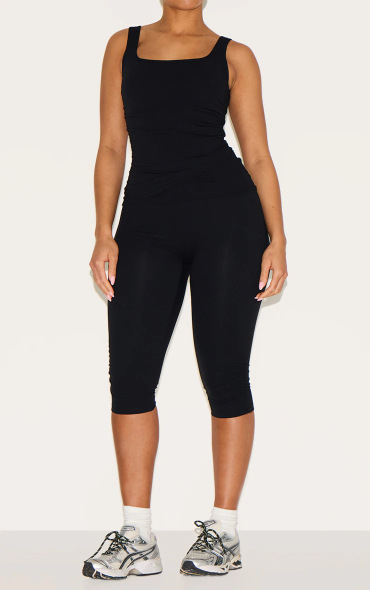 Shape Black Active Ruched Side High Waisted Capri Pants | PrettyLittleThing UK