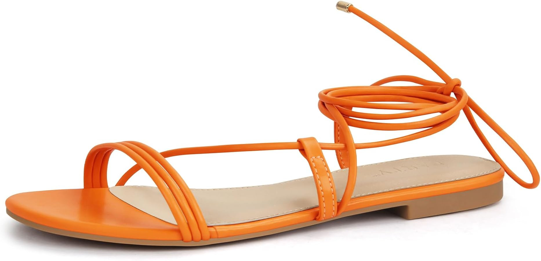 PARTY Women's Strappy Sandals Lace Up Flats Tie Up Open Toe Ankle Strap Shoes | Amazon (US)