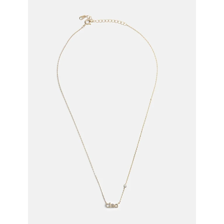 Free Assembly Women's 14K Gold Plated Cubic Zirconia "Ciao" Necklace, 16" + 2" Extender | Walmart (US)