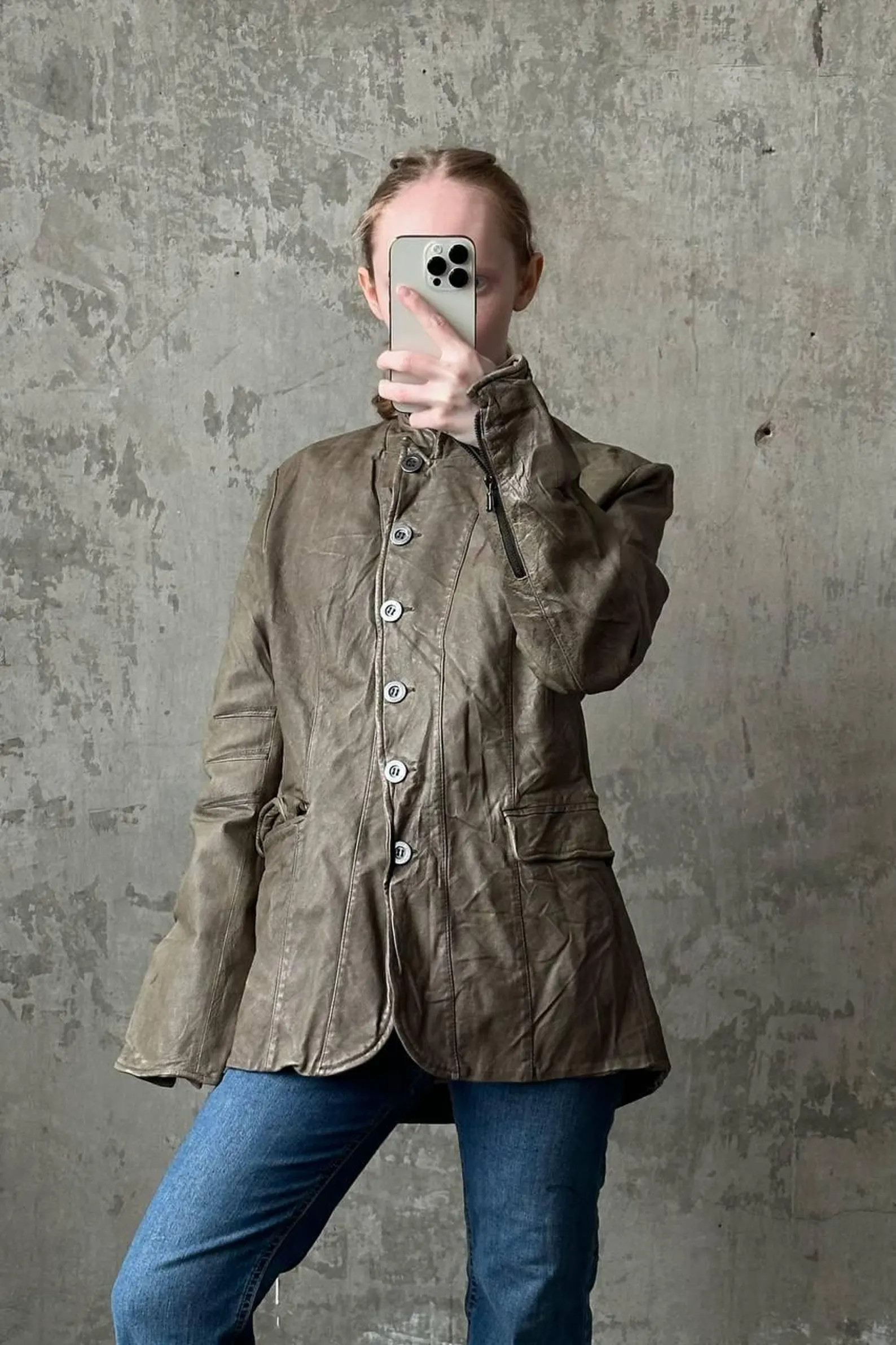 Vintage 90s leather slim fitted jacket in beige | Etsy (US)