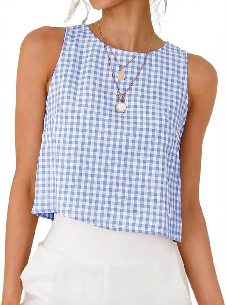 IDEALSANXUN Womens Gingham Crop Tank Tops 2026 Spring Summer Sleeveless Vest Top | Amazon (US)