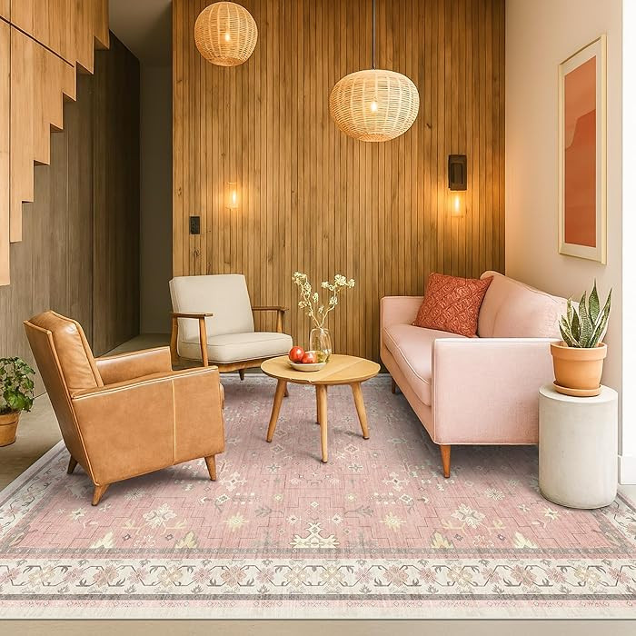 Pink Washable 6x9 Rug for Bedroom - Nursery Floral Girls Room Rug Machine Washable Non Slip Kids ... | Amazon (US)