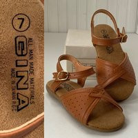 Vintage 80S Deadstock Girls Tan Brown Sandals Size 7 Faux Vegan Leather Ankle Strap Peep Toe Shoes N | Etsy (US)