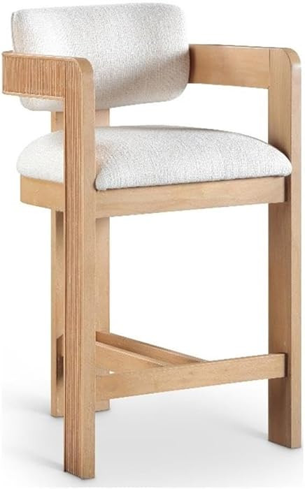 MAKLAINE Contemporary Bar Stool, Rich Cream Polyester Linen Textured Fabric, Rubberwood Frame wit... | Amazon (US)