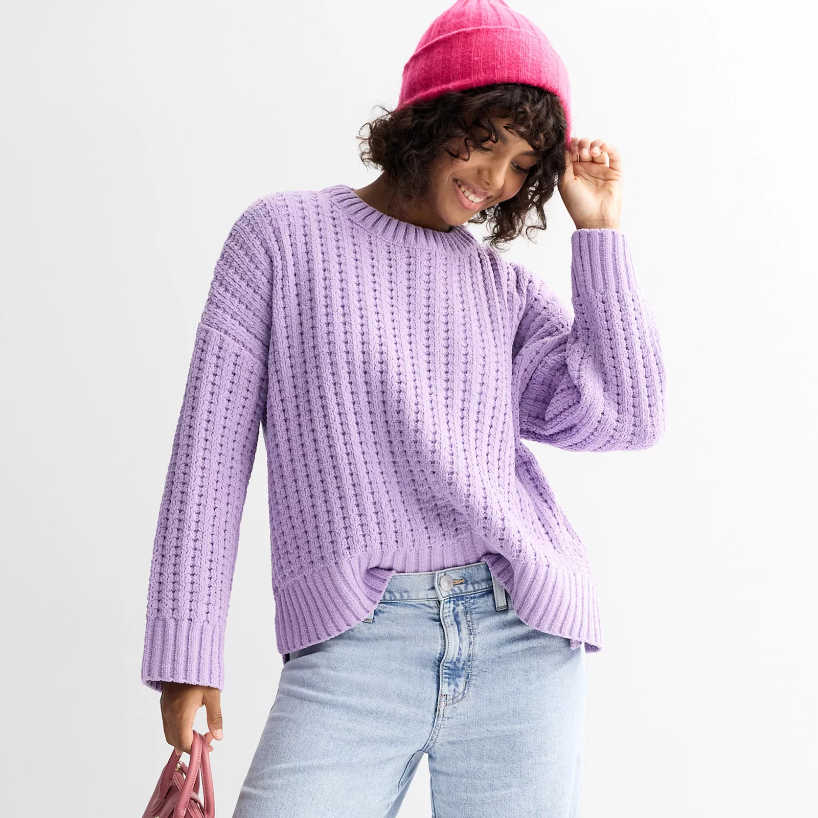 Juniors' Pink Republic Long Sleeve Drop Shoulder Crewneck Sweater | Kohl's
