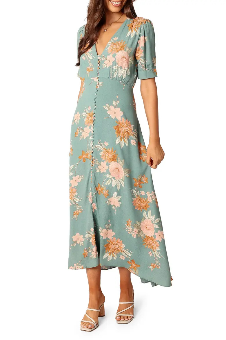 Petal & Pup Frampton Floral Short Sleeve Dress in Blue Floral at Nordstrom, Size Medium | Nordstrom