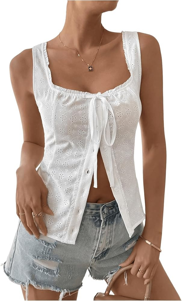 SOLY HUX Women's Y2k Vest Tops for Women Square Neck Sleeveless Lace Tank Top Summer Trendy Stree... | Amazon (US)