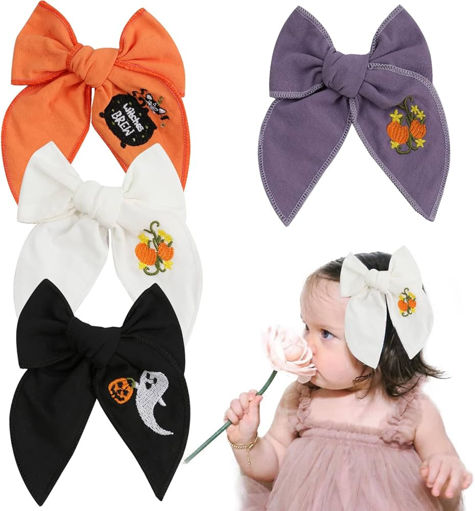 Hair Bows Clips Halloween Bow Costumes Grosgrain Glitter Ribbon Linen Accessories for Baby Girls ... | Amazon (US)