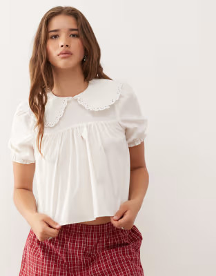 COLLUSION smock blouse with lace trim collar detail in white | ASOS | ASOS (Global)
