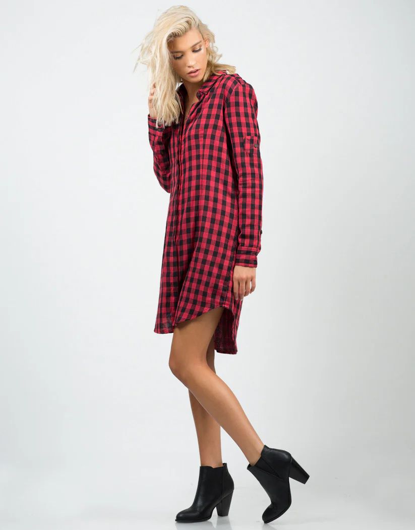 Oversized Checkered Shirt Dress - Small | 2020ave.com