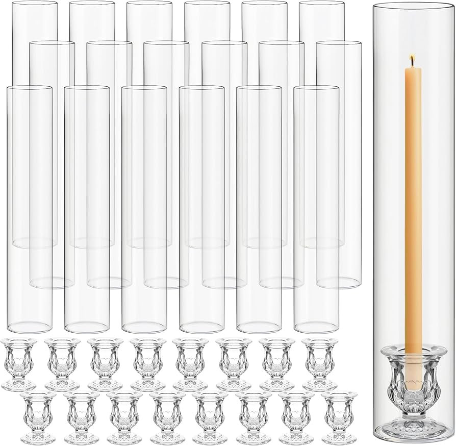 24 Set Glass Hurricane Candle Holders 11.8" Open Ended Glass Candleholder Tube Shape Bottomless a... | Amazon (US)