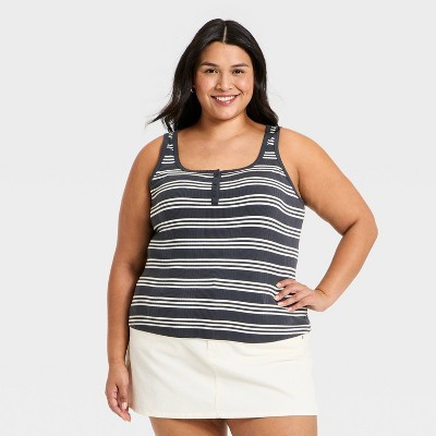 Women's Fitted Tank Top - Universal Thread™ Black Striped 4X | Target