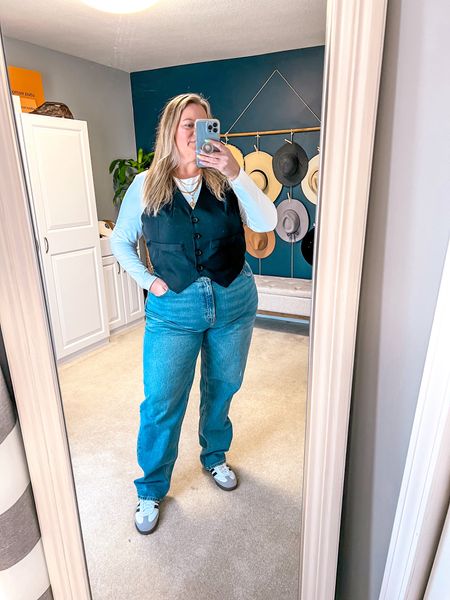 Casual jeans dinner outfit 

No one else may like my best outfits but I still think it looks great! I styled these with my new 90’s straight leg high rise jeans from Abercrombie. This wash has minimal distressing and fit the curves so good. I’m wearing the 35L (Size 20 Tall) - these have little to no stretch so I size up one in this style. I wore with my white long sleeve bodysuit and Adidas samba sneakers. 

Plus size jeans outfit 
Spring outfit 
Plus size outfit idea
Vest outfit 
Button up vest
Samba outfit 
Casual jeans outfit 

#LTKstyletip #LTKover40 #LTKplussize