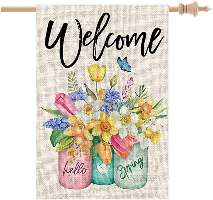 CROWNED BEAUTY Spring House Flag Floral Mason Jar Big 28×40 Inch Double Sided Outside Vertical H... | Amazon (US)