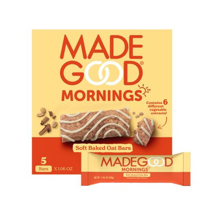 MadeGood Mornings Cinnamon Bun Soft Baked Oat Bars - 5.3oz/5ct | Target