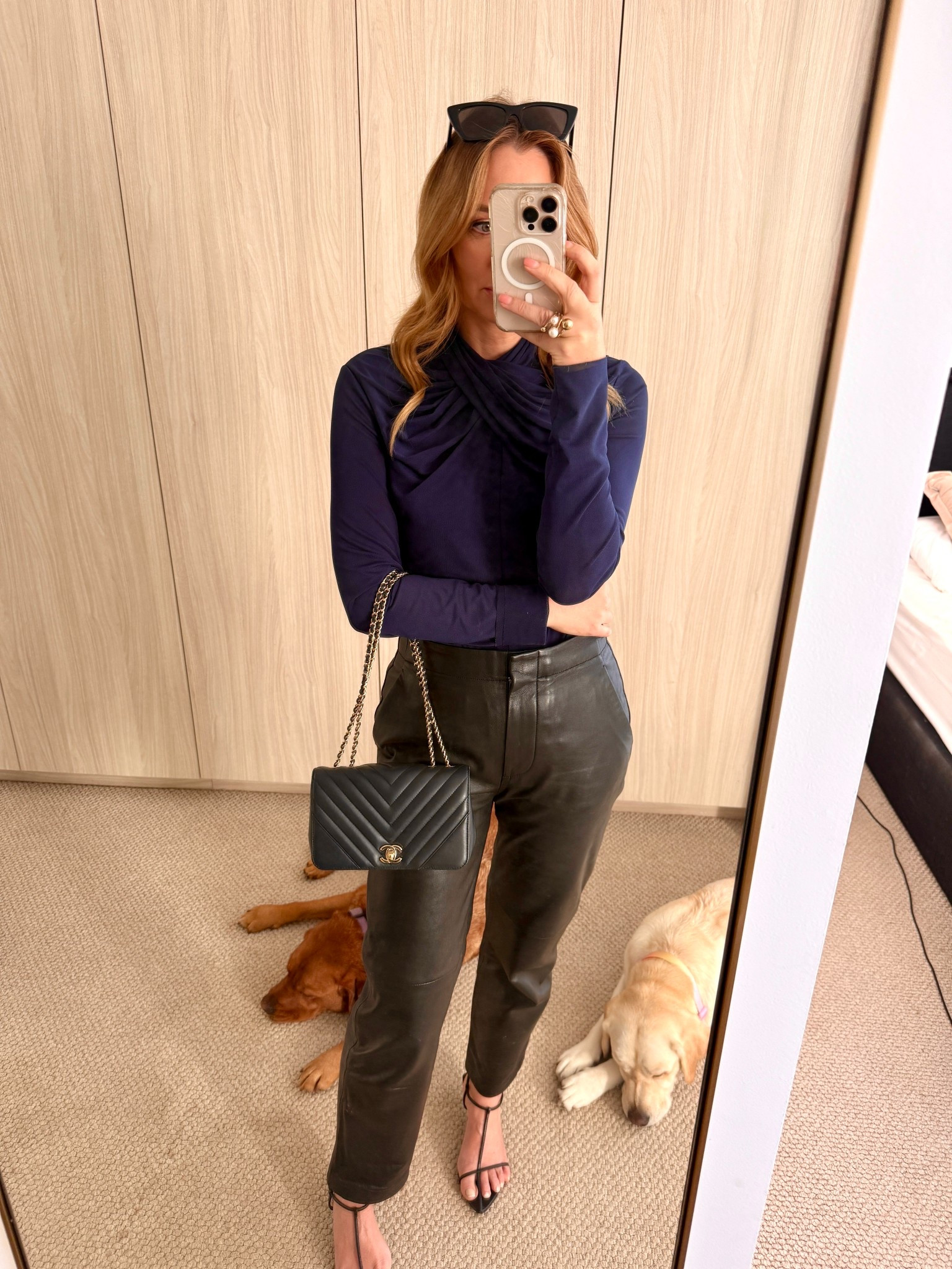 Wearing Scanlan and Theodore top, new Perri Cutten leather pants. Tony Bianco shoes and Chanel Chevron bag in navy. (10 years old)

#LTKworkwear #LTKaustralia #LTKnewzealand