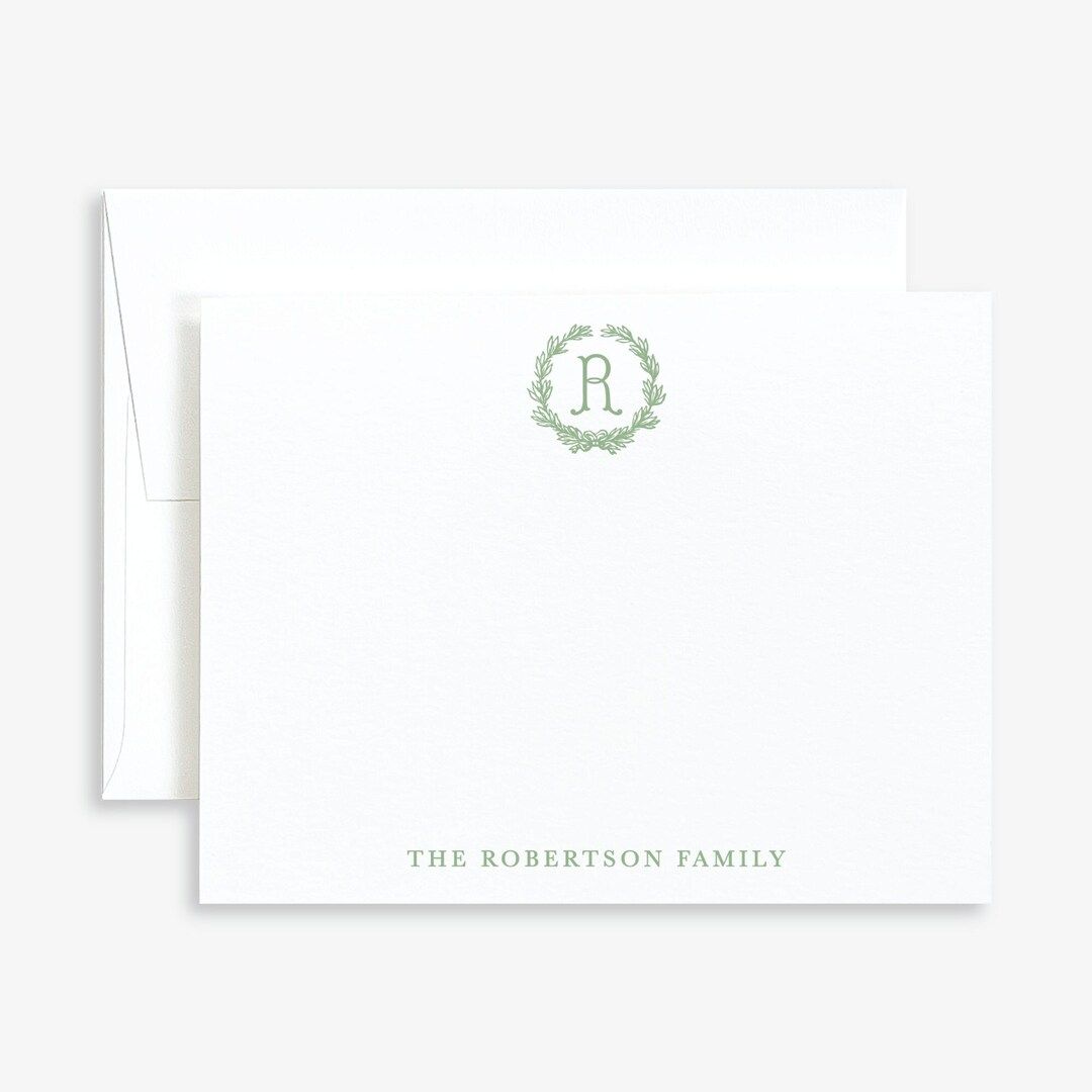 Personalized Monogram Stationery Laurel Monogram Wedding Note Cards Family Monogram Note Card Set... | Etsy (US)