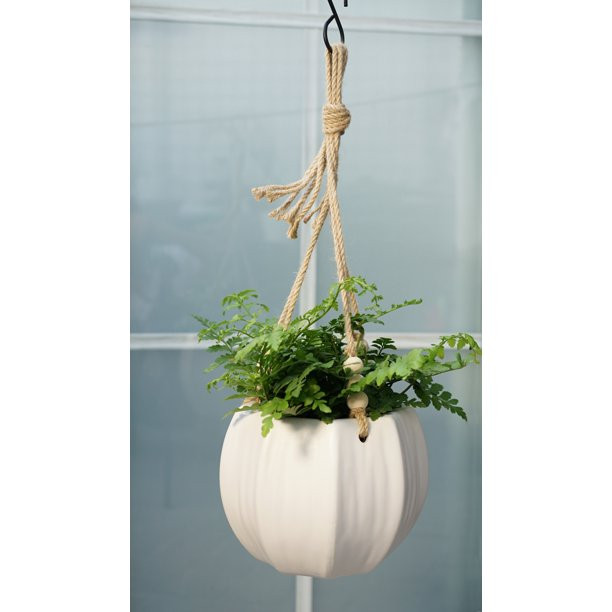 Better Homes & Gardens Pottery 8" Mylia Ceramic Hanging Planter, White - Walmart.com | Walmart (US)