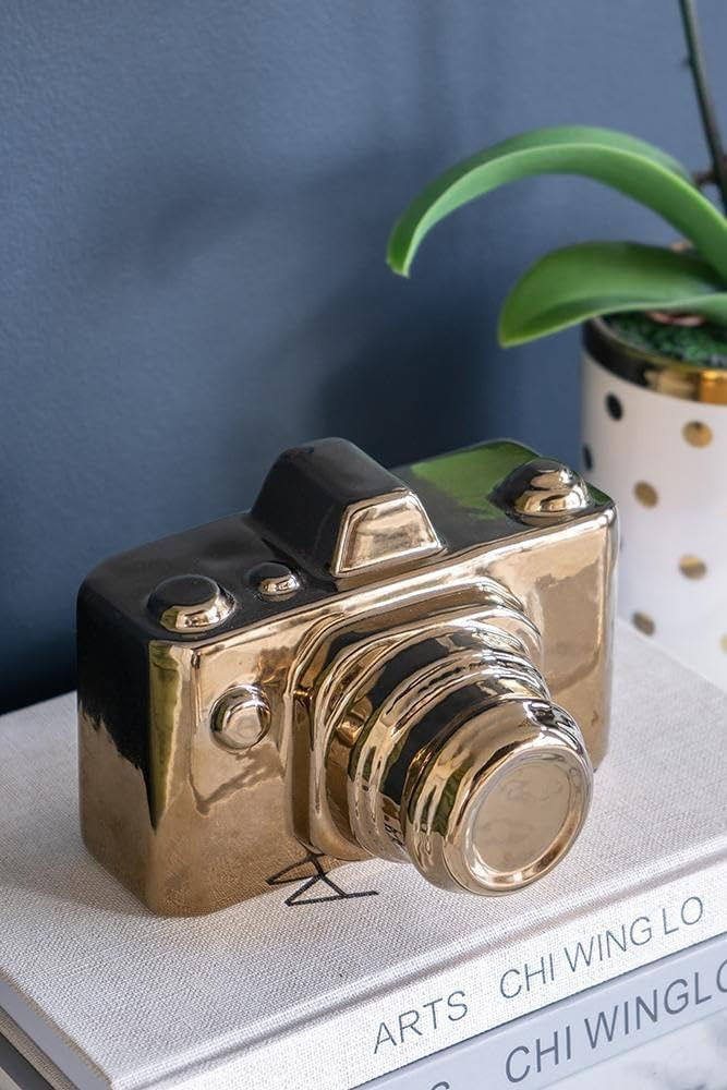 Gold Ceramic Vintage Camera Sculpture - Modern Home Decor for Living Room, Office, or Shelf Displ... | Amazon (US)
