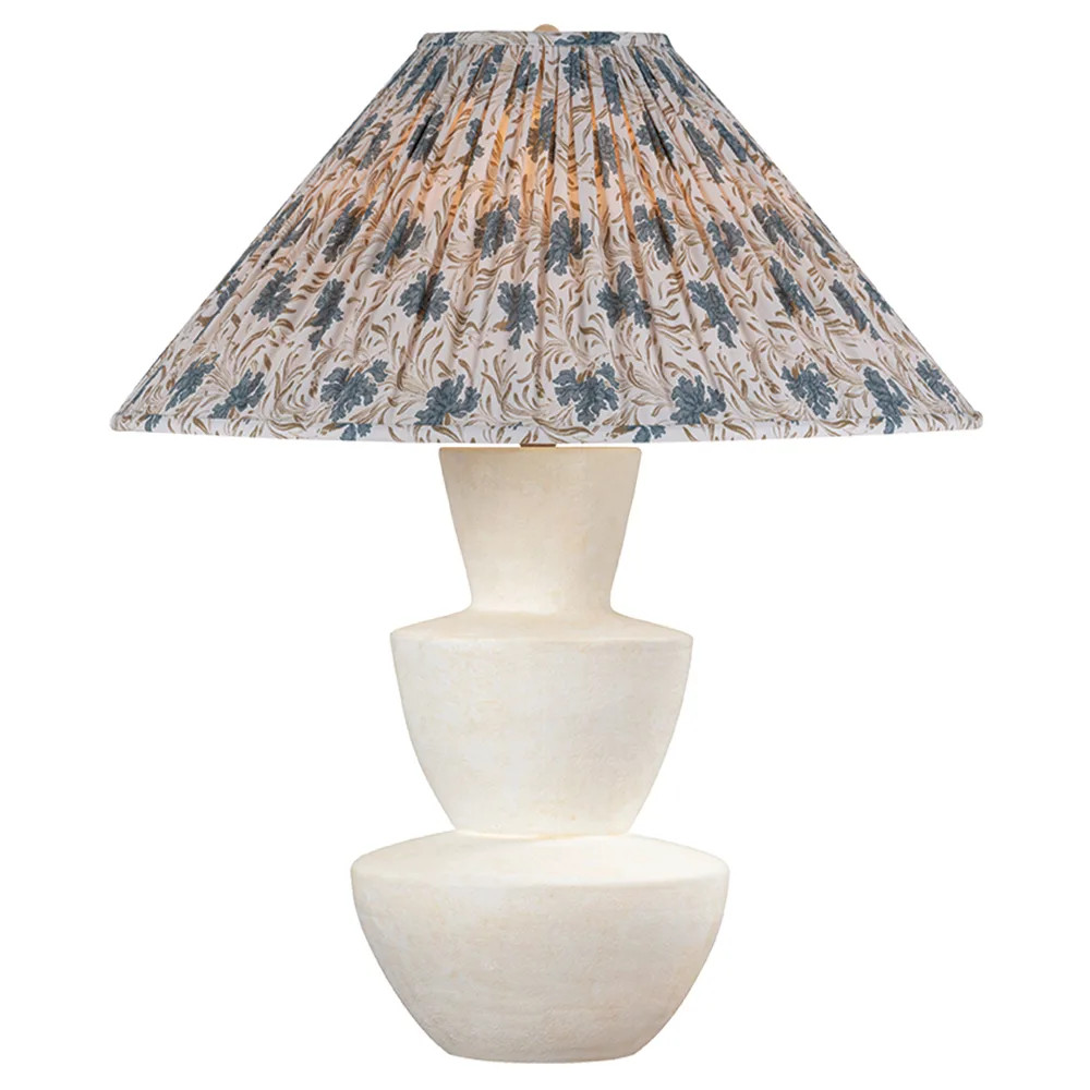 Lisette White Ceramic Blue Floral Pleated Shade Table Lamp | Kathy Kuo Home