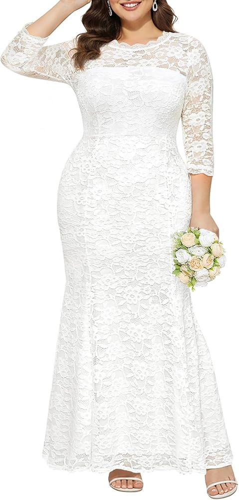Plus Size Wedding Dress for Bride - Formal Evening Gown Party Lace Mermaid Dresses | Amazon (US)