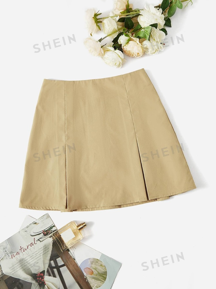 SHEIN PETITE Zip Back Fold Pleated Summer Skirt | SHEIN