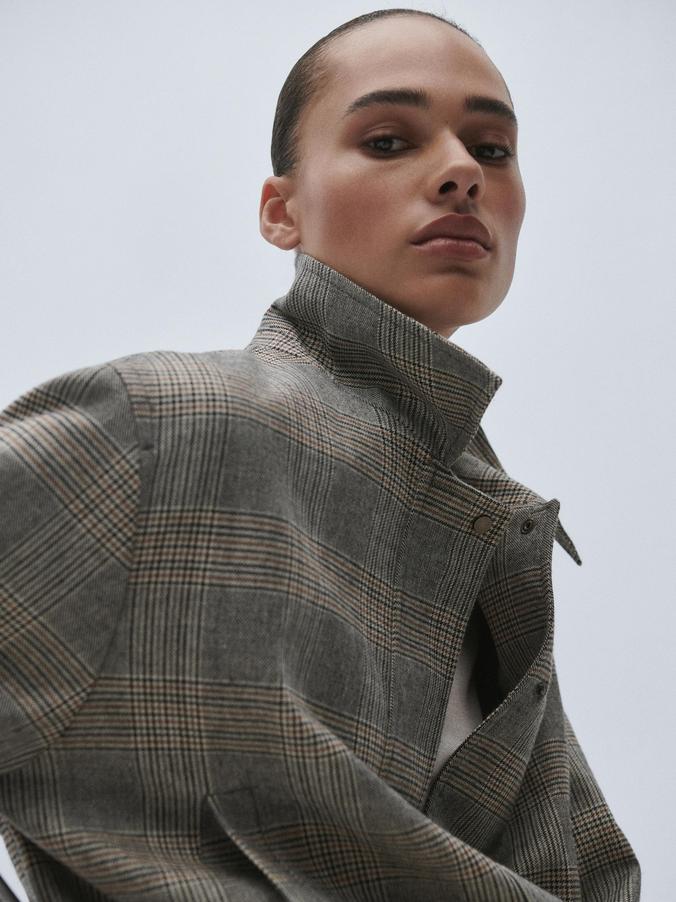 NEW Checked bomber jacket  £149.00 Bomber jacket. Bomber jacket made of a wool blend. Fastens wi... | Massimo Dutti UK