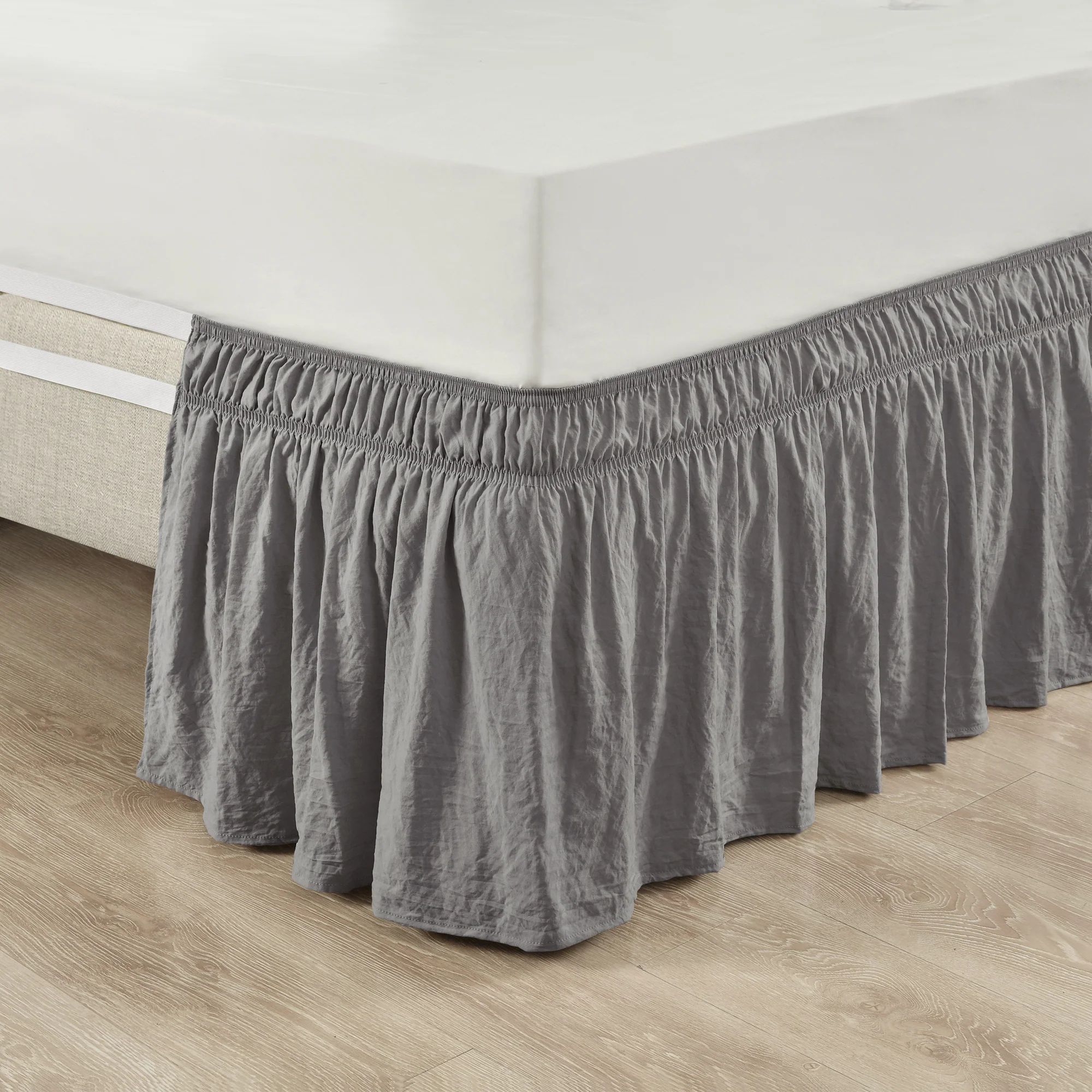 Ruched Ruffle Elastic Easy Wrap Around Bed Skirt | Lush Decor