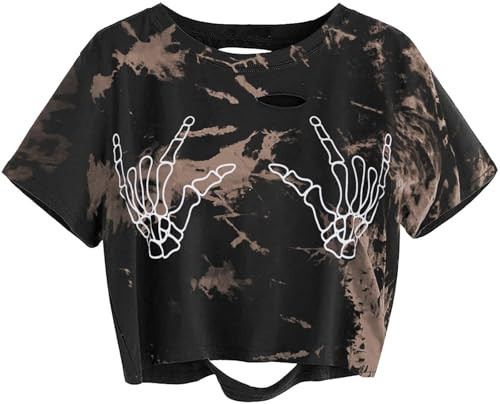 Avanova Women Crop Tops Graphic Tee Tie Dye Oversized Short Sleeve Shirt Tie Dye Brown C 3X-Large | Amazon (US)