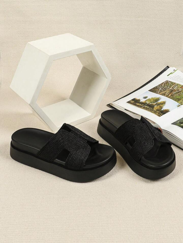 Women Wedge Platform Thick Sole Sandals Black Waterproof High Heel Slippers Beach Shoes Dual Laye... | SHEIN