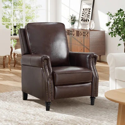 31.5'' Wide Classic and Soft Top Genuine Leather Push Back Recliner with Nailhead Trim | Wayfair North America