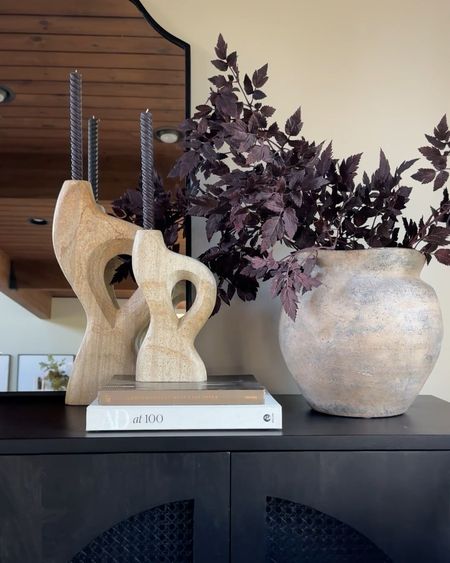 Organic modern sideboard styling - I just got these new oversized taper candle holders in and they’re stunning 😍 made from stone and really heavy! Such a pretty statement piece! 

#LTKhome #LTKVideo #LTKstyletip