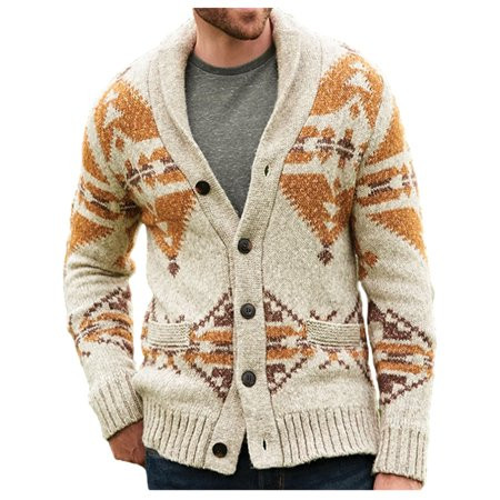 Merqwadd Men Autumn Knitwear Coats Long Sleeve Button Up Retro Jacquard Sweater Cardigan with Pockets Winter Warm Thicken Outwear | Walmart (US)
