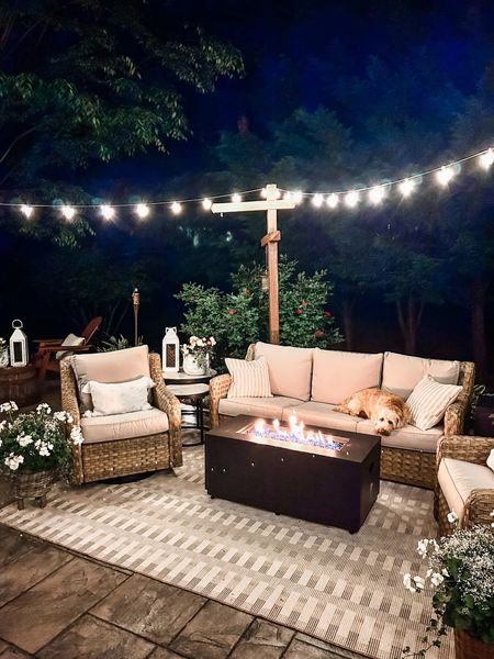 Outdoor furniture set and gas fire pit from Walmart is on sale on rollback!

Walmart patio set from Better Homes and Gardens River oaks outdoor collection - outdoor wicker sofa, outdoor swivel chairs, outdoor fire pit, outdoor string lights, outdoor rug.
Patio decor
Patio set
Patio furniture 


#LTKsalealert #LTKSeasonal #LTKhome