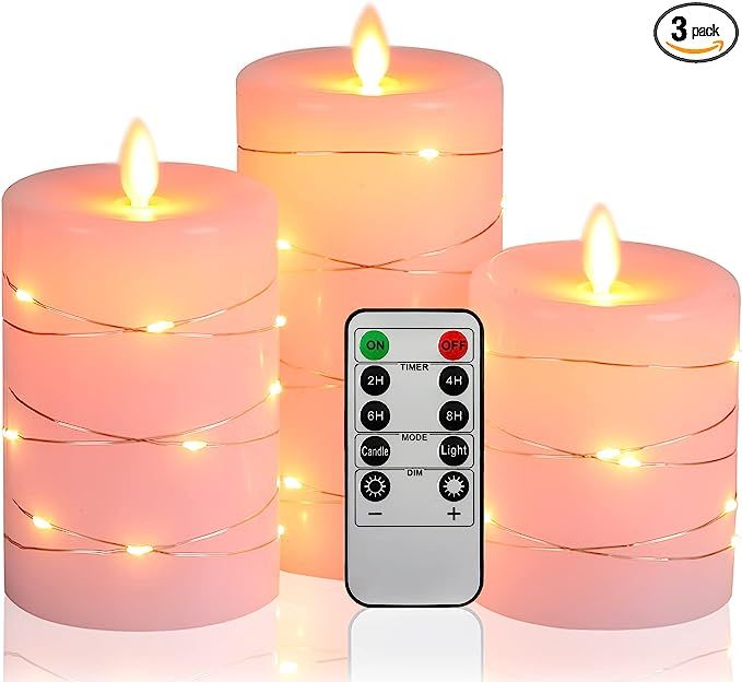 Flameless Candle,Battery Powered with Embedded Starlight String, 3Pack LED Candles, 10-Key Remote... | Amazon (US)