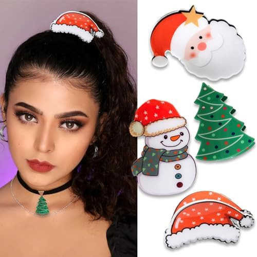 4Pcs Christmas Hair Claw Clips for Girls Women Cute Hairpin Santa Claus Christmas Tree Xmas Hat S... | Amazon (US)