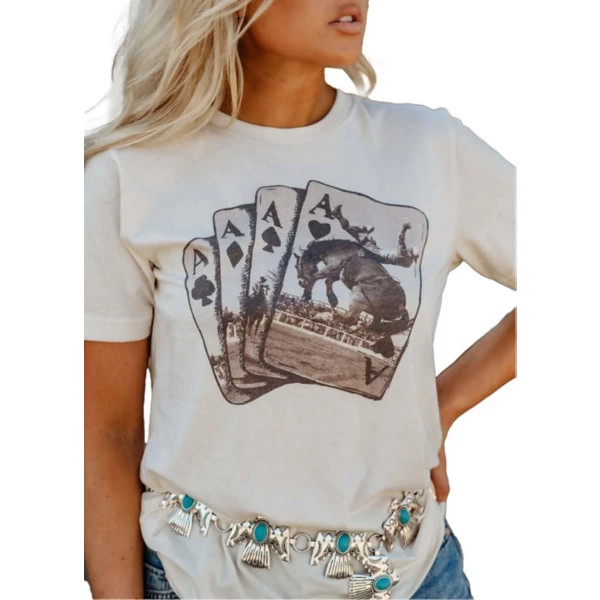 Women's Wild Junkie Ace of Cowboys T-Shirt Medium Natural | Scheels