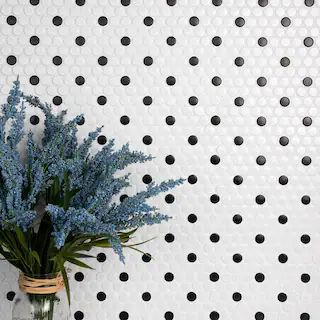 Merola Tile Metro Penny Matte White with Black Dot 9-3/4 in. x 11-1/2 in. Porcelain Mosaic (8.0 s... | The Home Depot