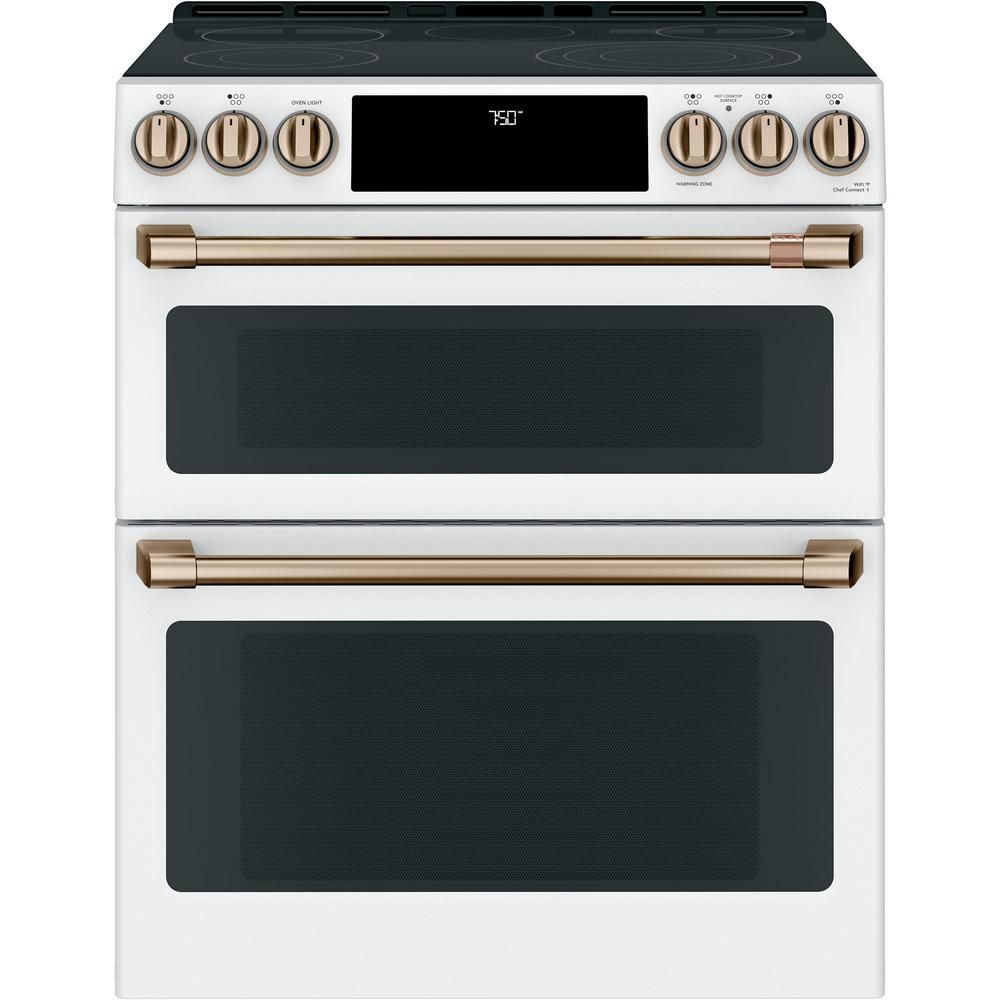 30 in. 7.0 cu. ft. Smart Slide-In Double Oven Electric Range with Convection in Matte White, Fing... | The Home Depot