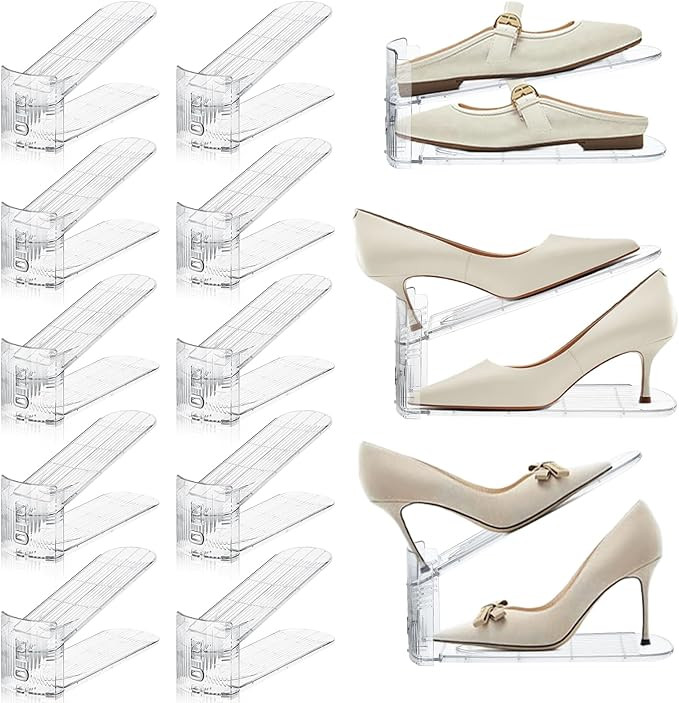 Adjustable Shoe Slots Organizer,12PACK Transparent Shoe Stackers Shoe Rack Holder Shoe Space Save... | Amazon (US)