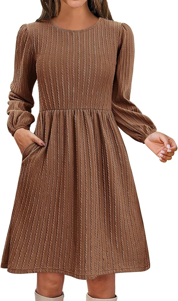 Zeagoo Women's Casual Knit Sweater Dress with Pockets Crew Neck Long Sleeve A-Line Dresses for Wo... | Amazon (US)