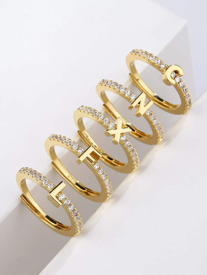 $25.59$27.29-6%1pc Fashion Initials Letter Ring Women Classic Simple Opening Finger Ring For Wome... | SHEIN
