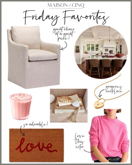 Love our Friday Favorite finds! An amazing dining chair for cheap, pretty pink sweaters, the cutest Valentine’s Day decor, and so much more!

#homedecor #winterdecor #winteroutfit #valentinesdayoutfit #doormat #bathaccessories 

#LTKhome #LTKfindsunder50 #LTKover40